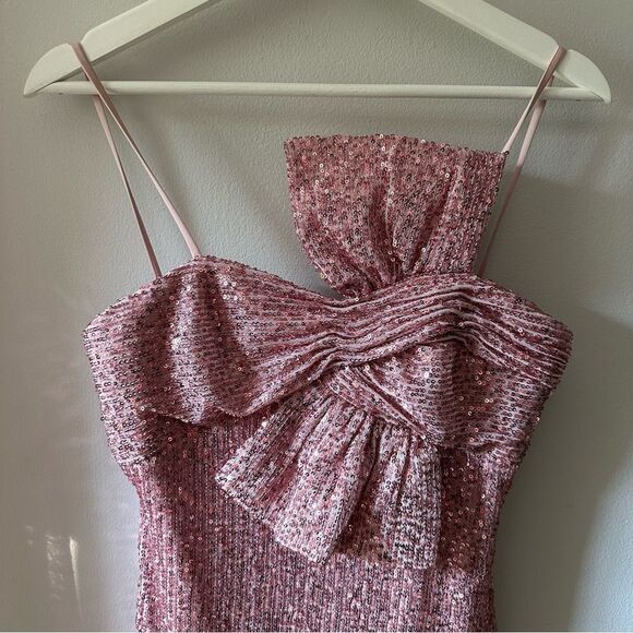 IEENA for Mac Duggal Bow Maxi Dress - Pink Sequins - Picture 4 of 8